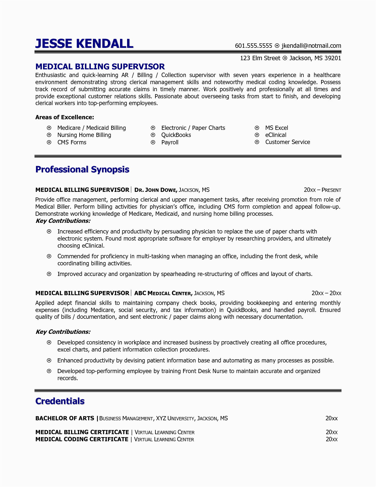 Free Medical Billing and Coding Resume Templates Medical Billing and Coding Resume Example