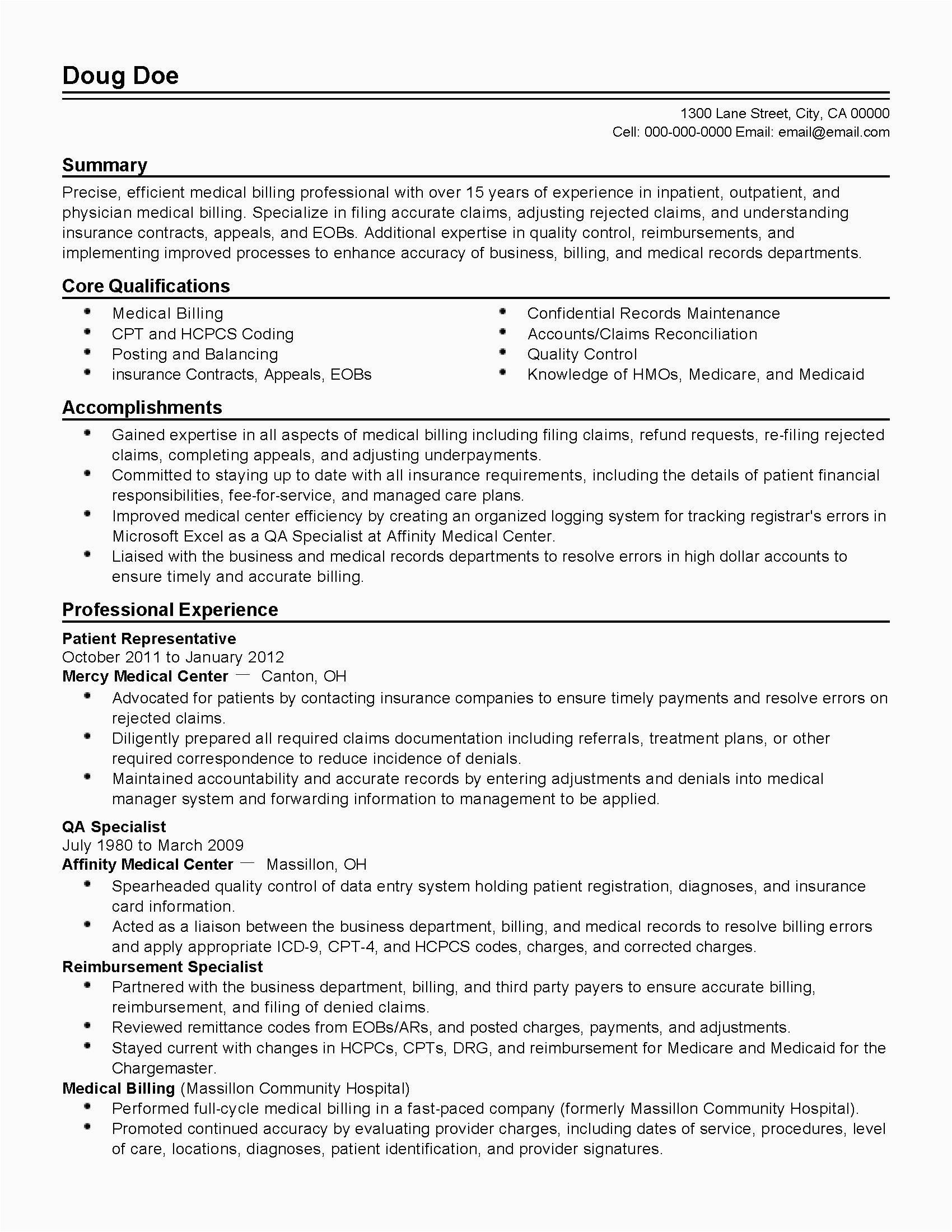 Free Medical Billing and Coding Resume Templates Medical Coding Resume Example Beautiful Professional