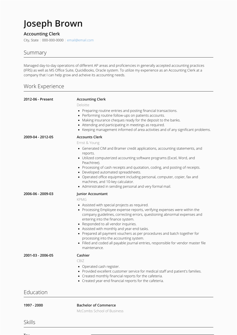 Free Sample Resume for Accounting Clerk Accounting Clerk Resume Samples and Templates
