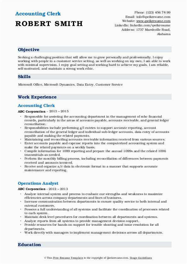 Free Sample Resume for Accounting Clerk Accounting Clerk Resume Samples