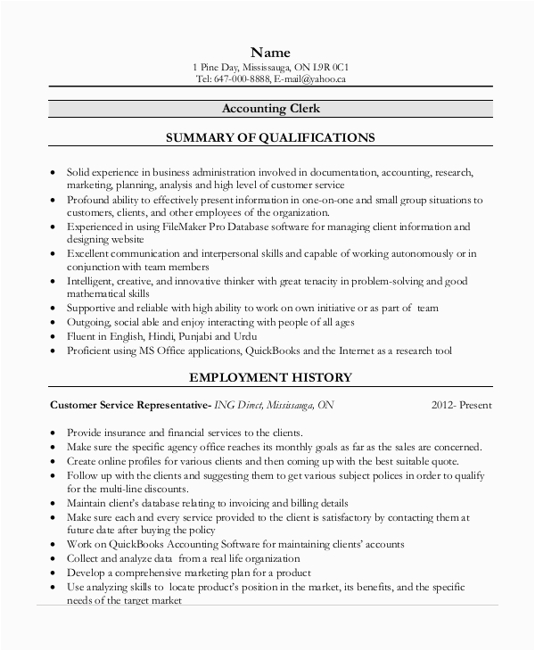 Free Sample Resume for Accounting Clerk Free 13 Sample Accounting Resume Templates In Ms Word