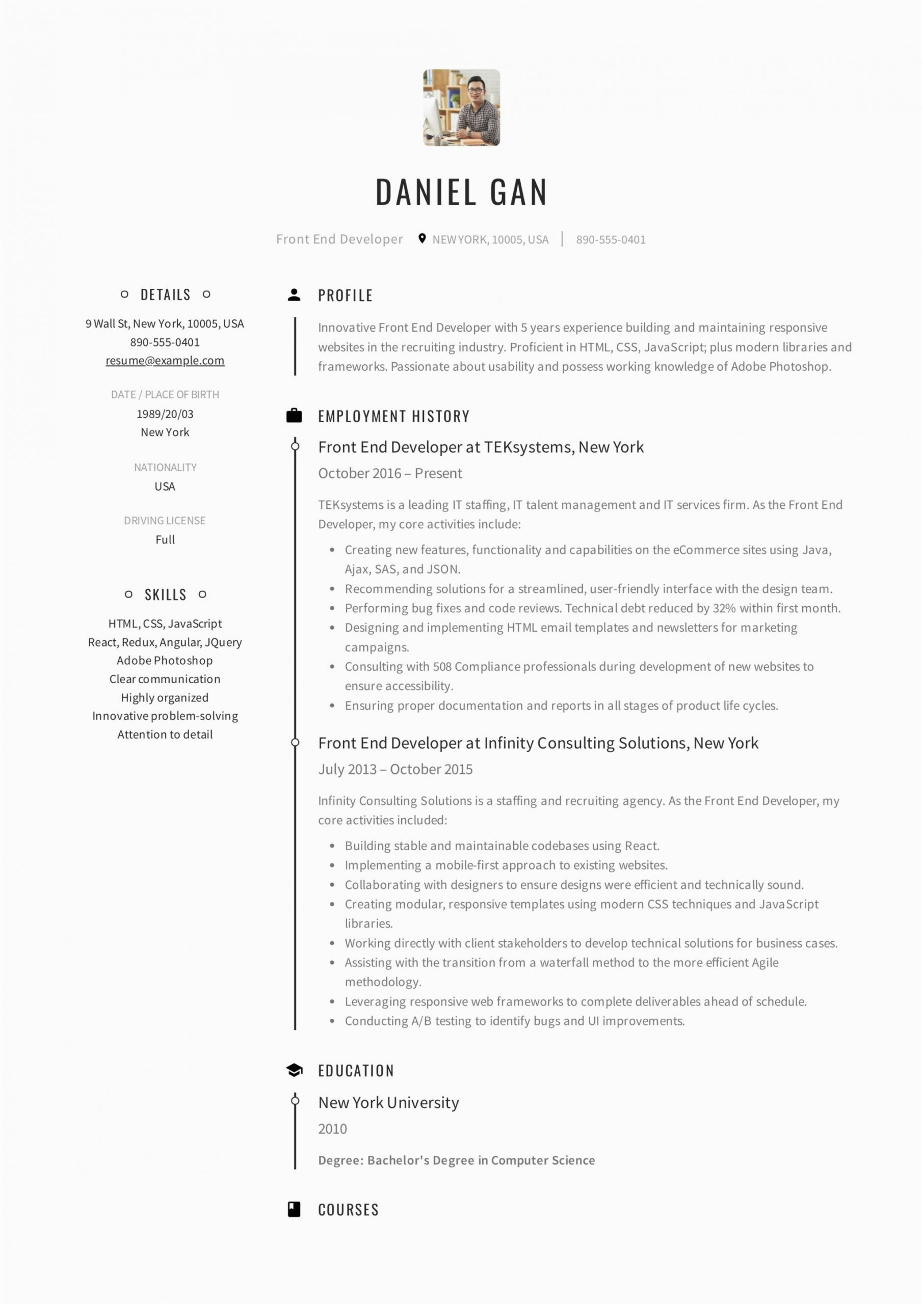 Front End Web Developer Resume Sample Guide Front End Developer Resume [ 12 Samples ]
