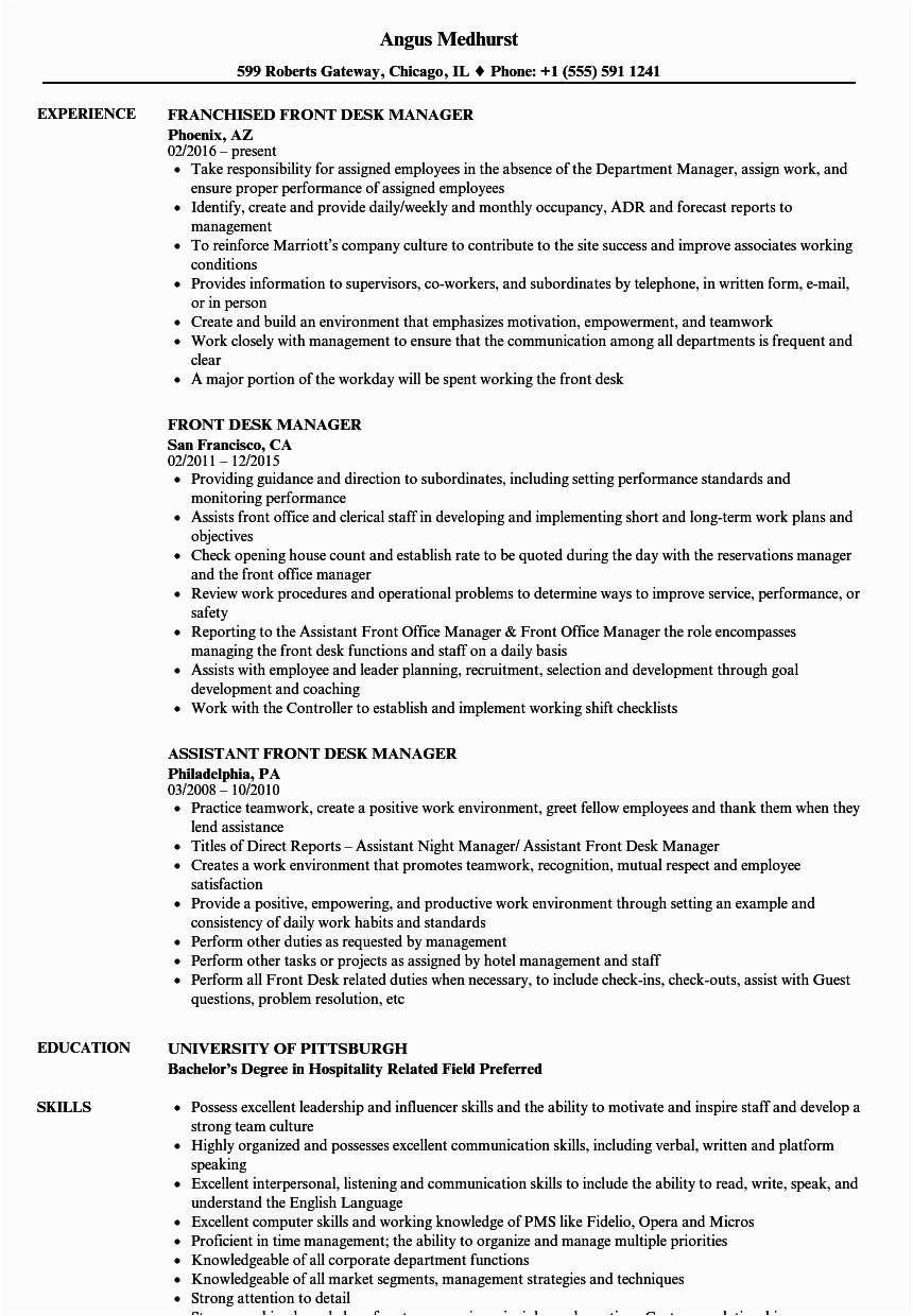 Front Office Duty Manager Resume Sample Front Fice Manager Job Description for Resume Mryn ism