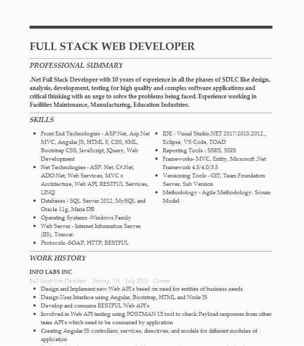 Full Stack Web Developer Resume Sample Full Stack Web Developer Resume Example the Home Depot