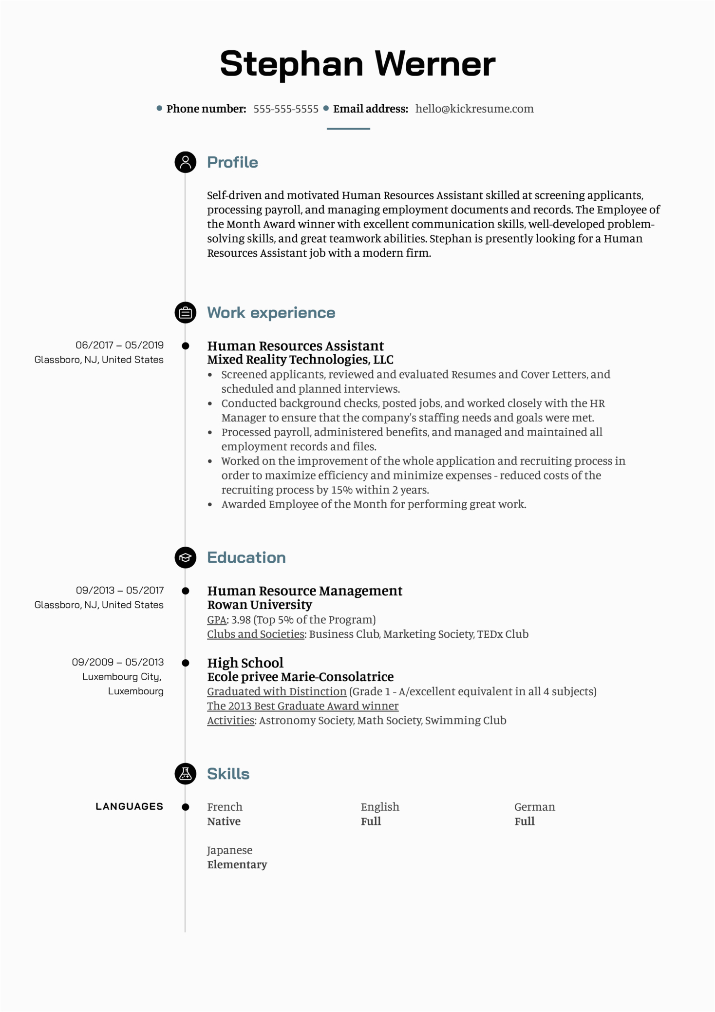 Human Resource Resume Examples and Samples Human Resources assistant Resume Example