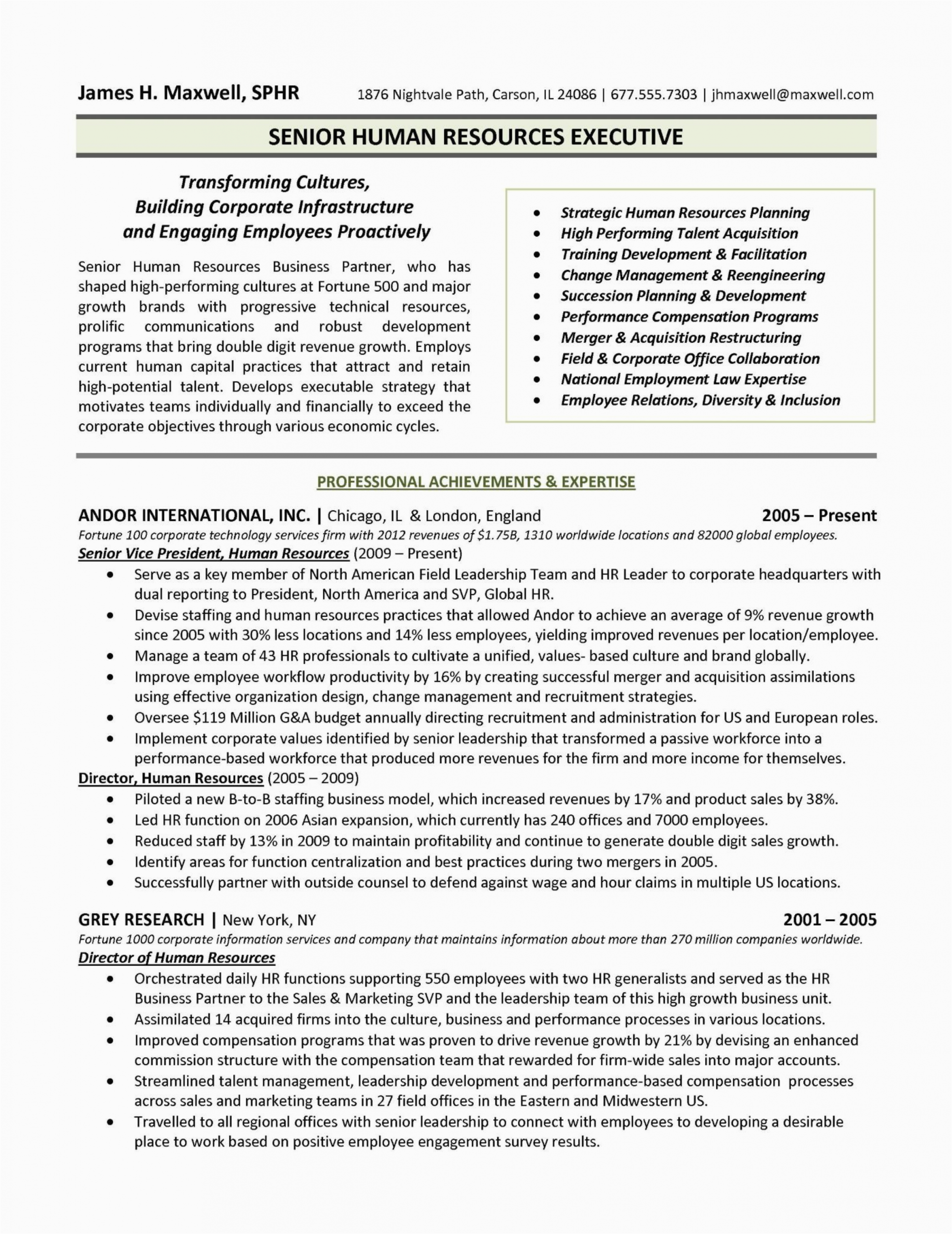 Human Resource Resume Examples and Samples Human Resources Executive Resume Sample Free Download