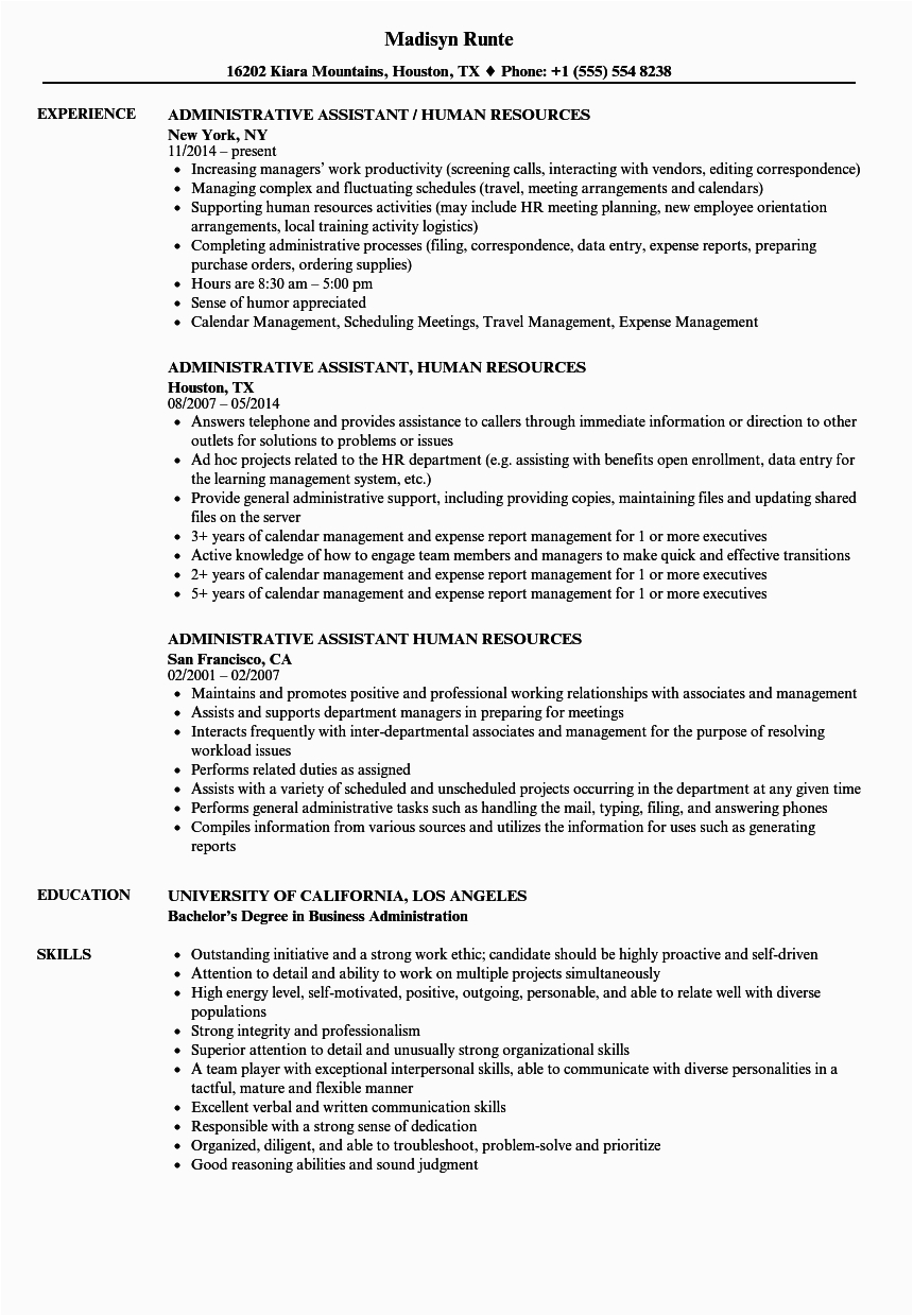 Human Resources Administrative assistant Resume Sample Administrative assistant Human Resources Resume Samples
