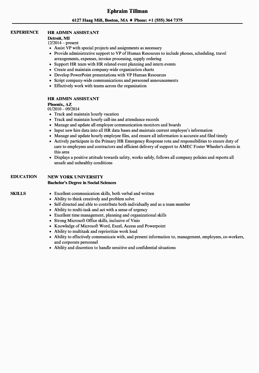Human Resources Administrative assistant Resume Sample Human Resource assistant Resume