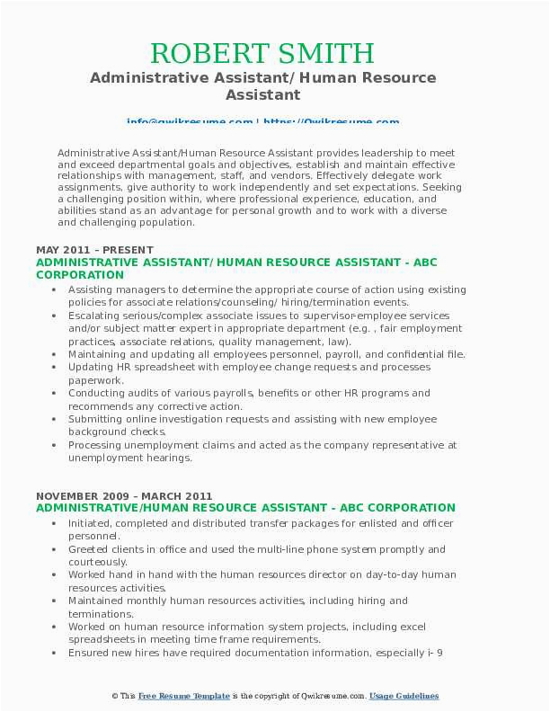 Human Resources Administrative assistant Resume Sample Human Resource assistant Resume Samples