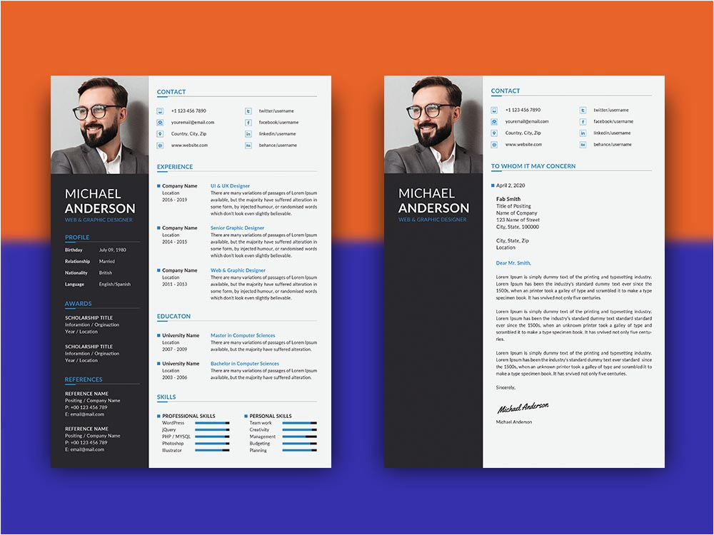 Matching Resume and Cover Letter Templates Free Professional Resume Template with Matching Cover