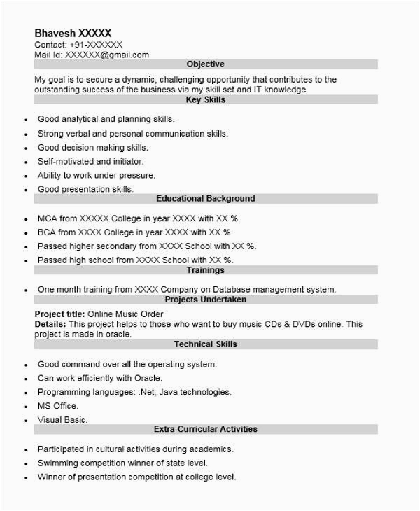 Oracle Dba Resume Sample for Fresher Free 40 Fresher Resume Examples In Psd