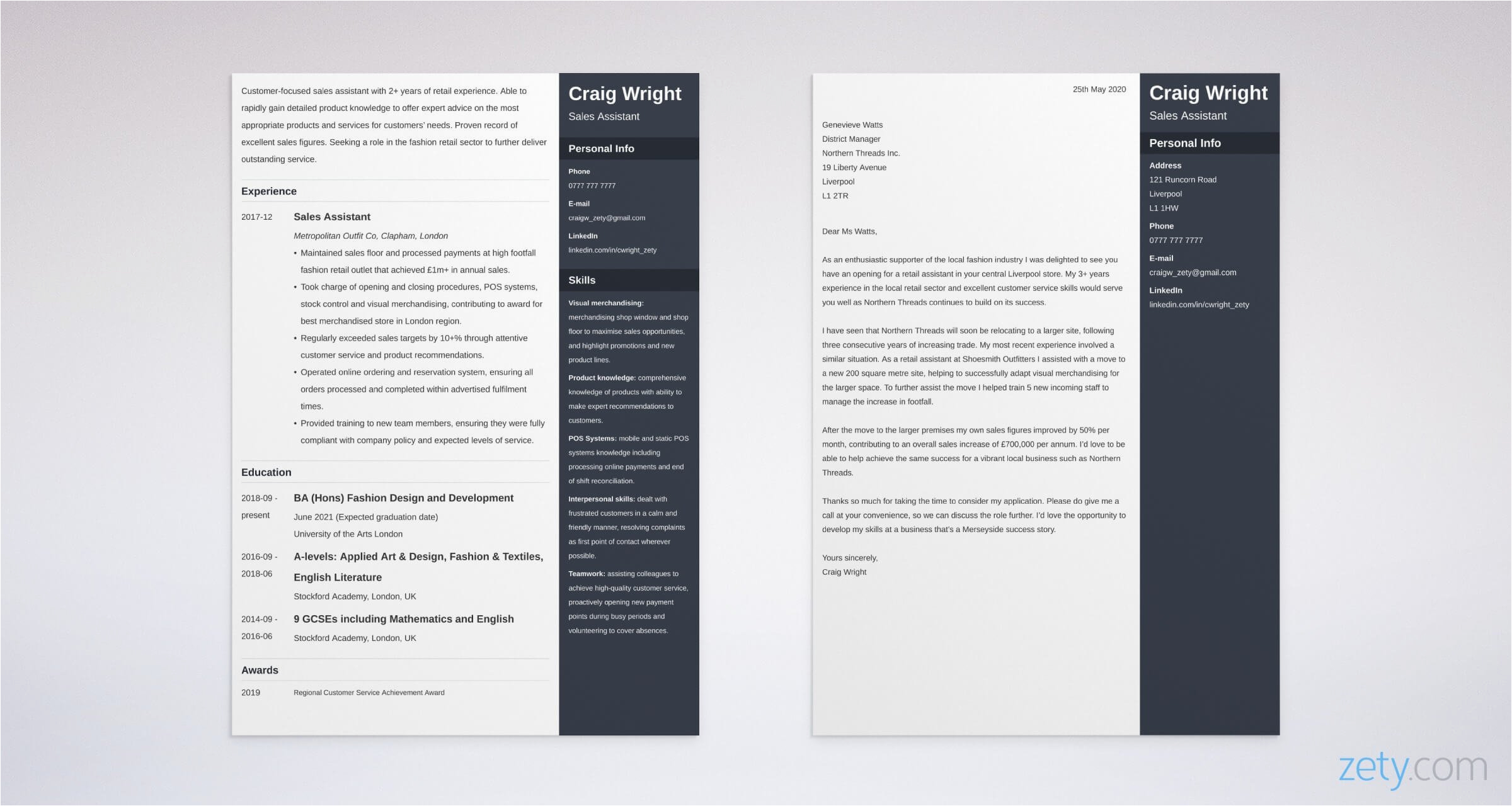 Resume and Matching Cover Letter Templates 5 Matching Cv Cover Letter Template Examples