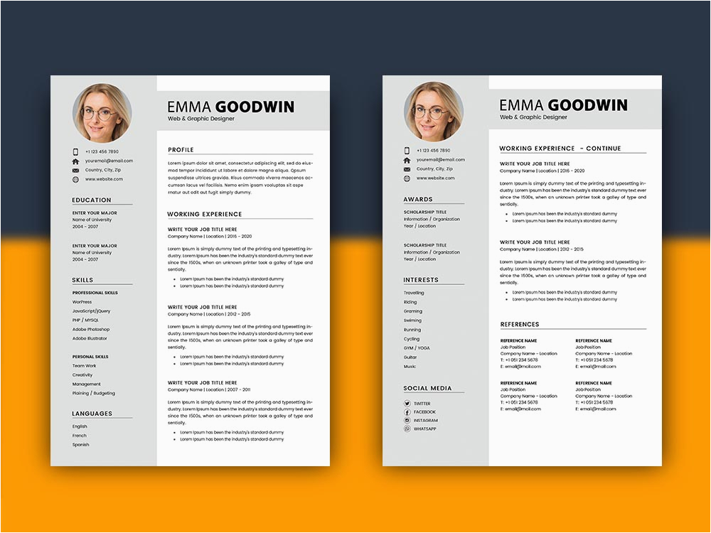 Resume and Matching Cover Letter Templates Free 2 Page Resume Template with Matching Cover Letter Design