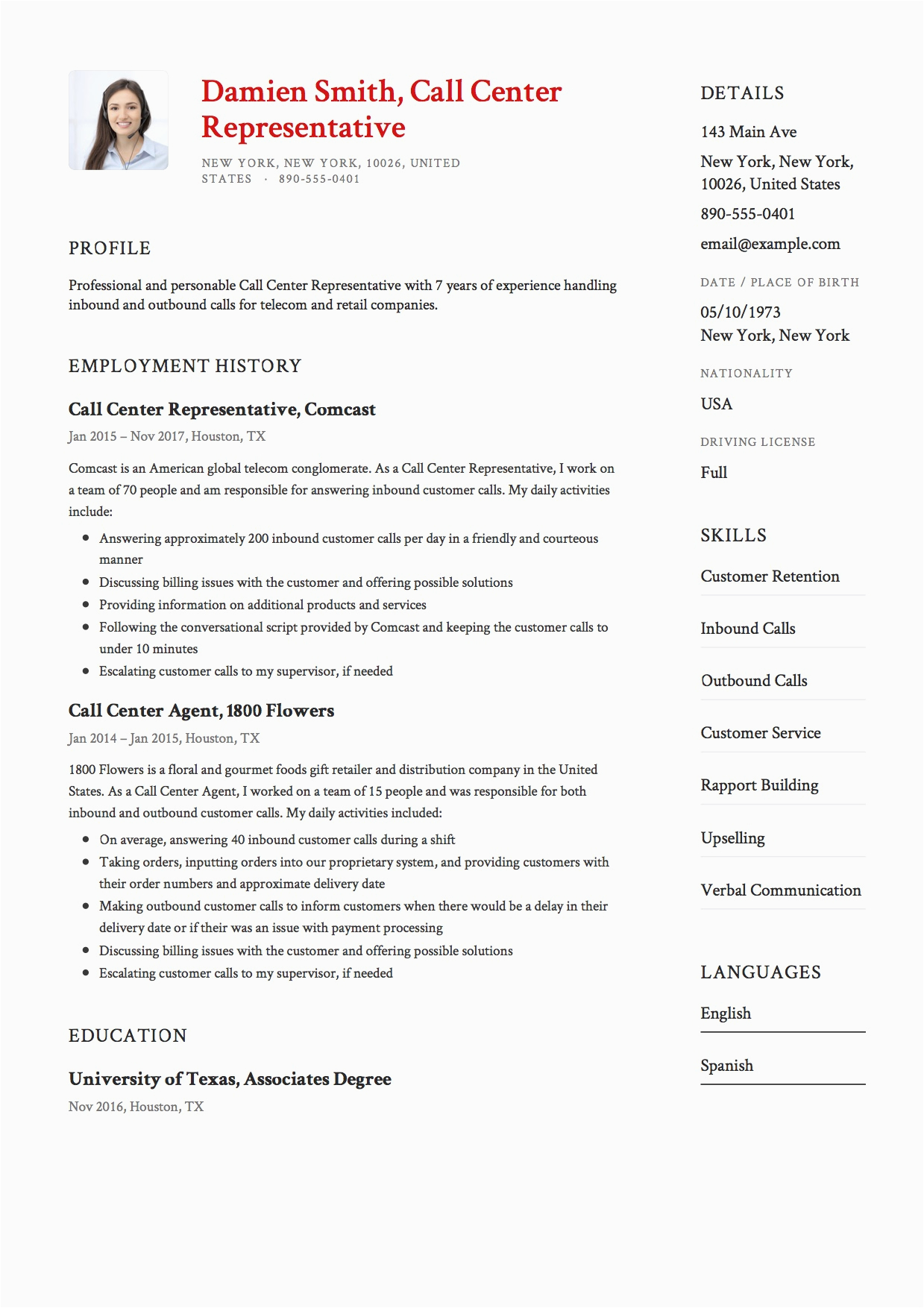 Resume for Call Center Job Sample for Fresher Call Center Resume