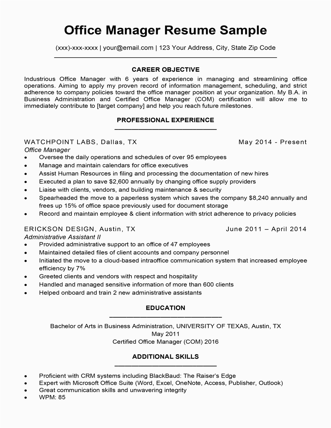 Resume Objective Sample for Office Staff Fice Manager Resume Sample