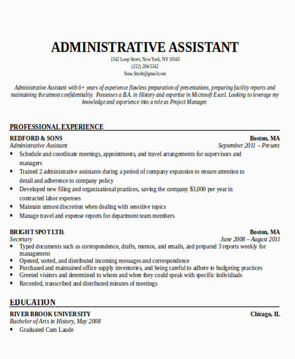 Resume Objective Samples for Administrative assistant Free 6 Administrative assistant Resume Objectives In Ms