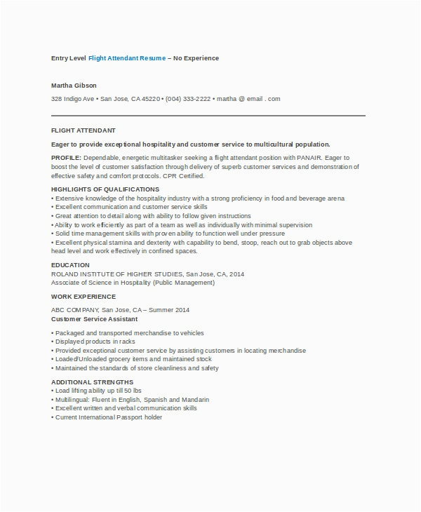 Resume Sample for Flight attendant with No Experience 6 Flight attendant Resume Templates Pdf Doc
