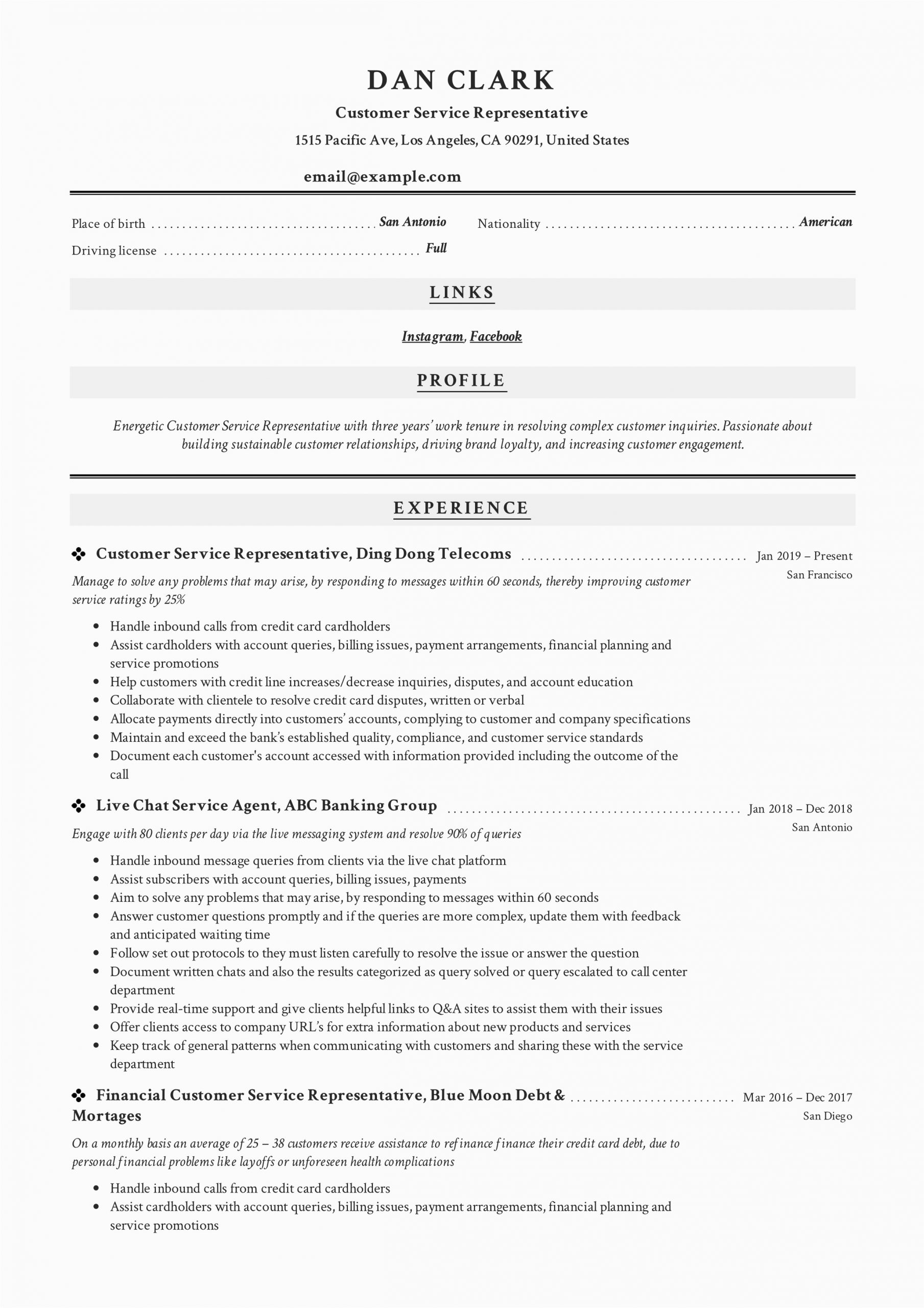 Resume Template for Customer Service Representative Customer Service Representative Resume