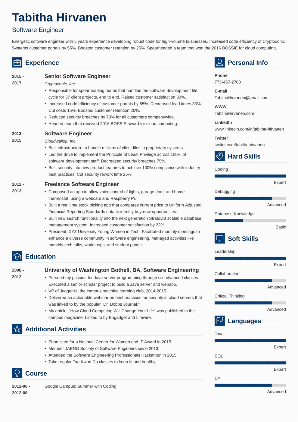 Resume Template for Experienced software Engineer Resume for Experienced software Engineer