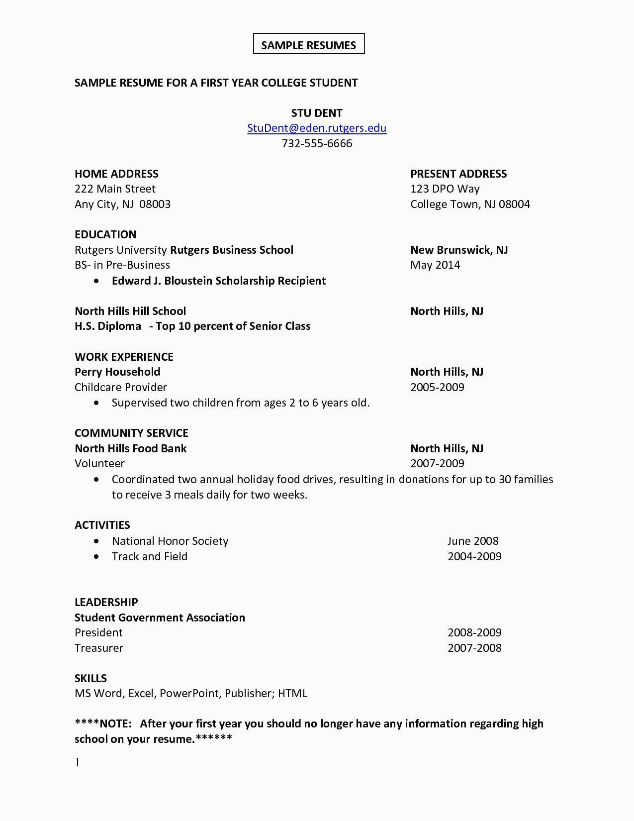 Resume Template for First Job after College Resume format after First Job Resume format