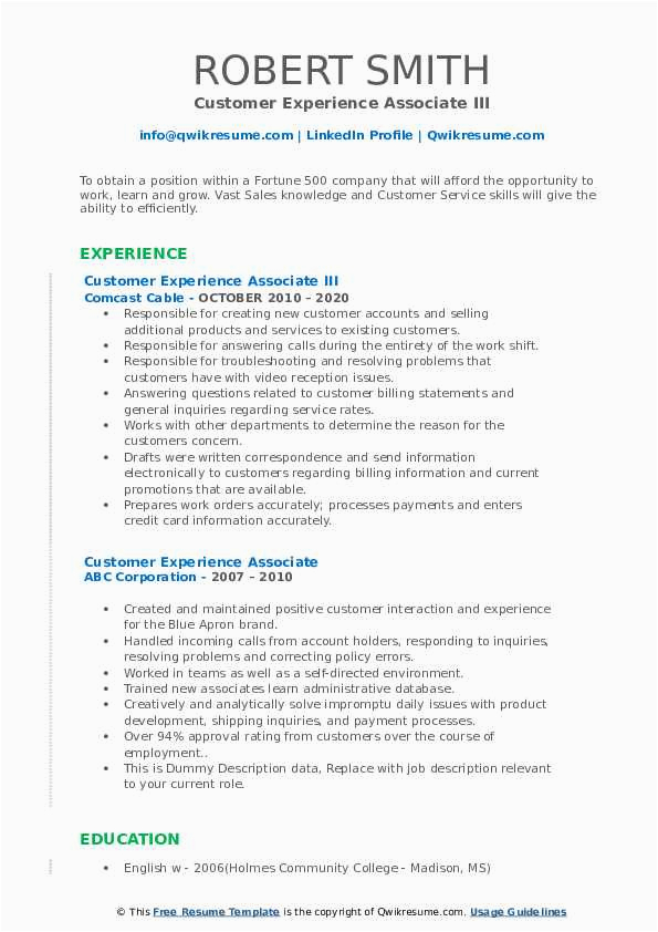 Resume Template for Lots Of Experience Customer Experience associate Resume Samples