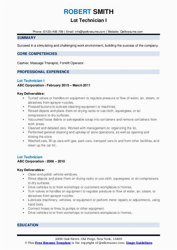 Resume Template that Fits A Lot Lot Technician Resume Samples