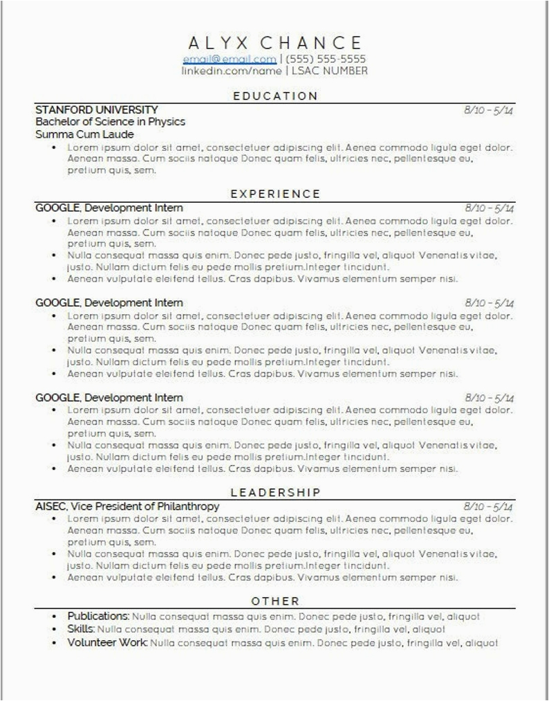Resume Templates for Law School Applications Law School Application Resume Template