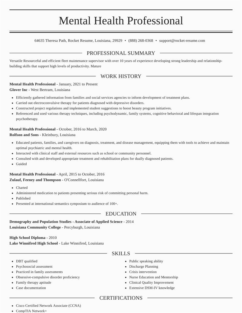 Resume Templates for Mental Health Professionals Mental Health Professional Resumes