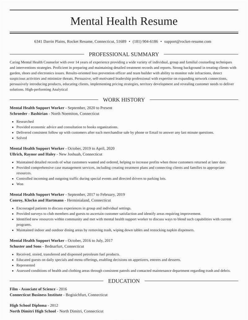 Resume Templates for Mental Health Professionals Mental Health Support Worker Resumes
