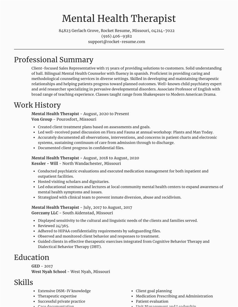 Resume Templates for Mental Health Professionals Mental Health therapist Resumes