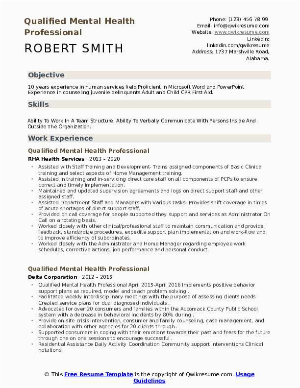 Resume Templates for Mental Health Professionals Qualified Mental Health Professional Resume Samples