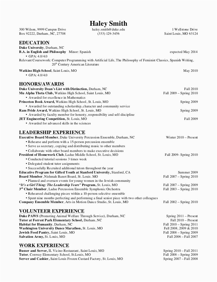 Resume Templates with Education Listed First First Year Resume