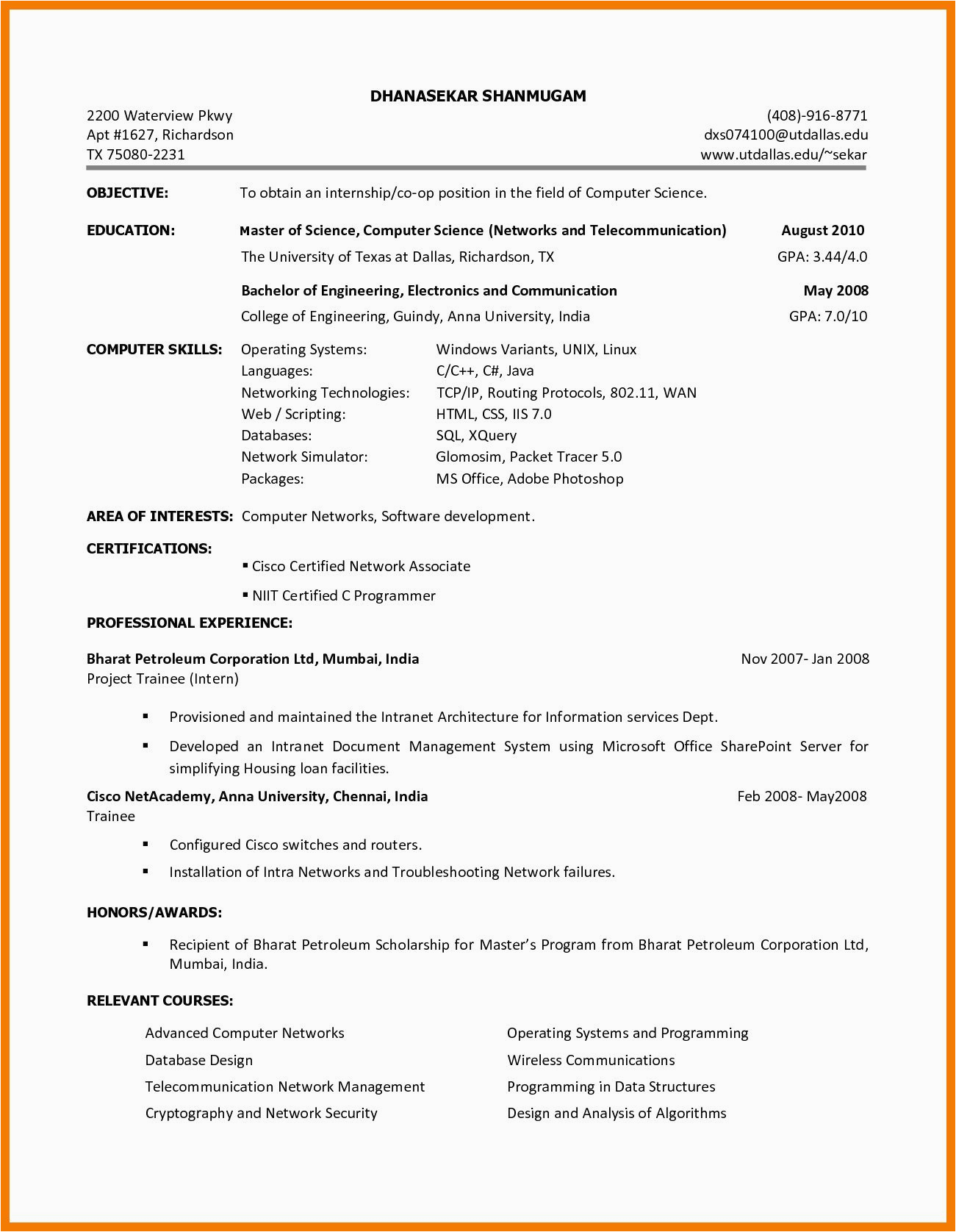 Sample Internship Resume for Computer Science Puter Science Resume Internship Luxury 12 13