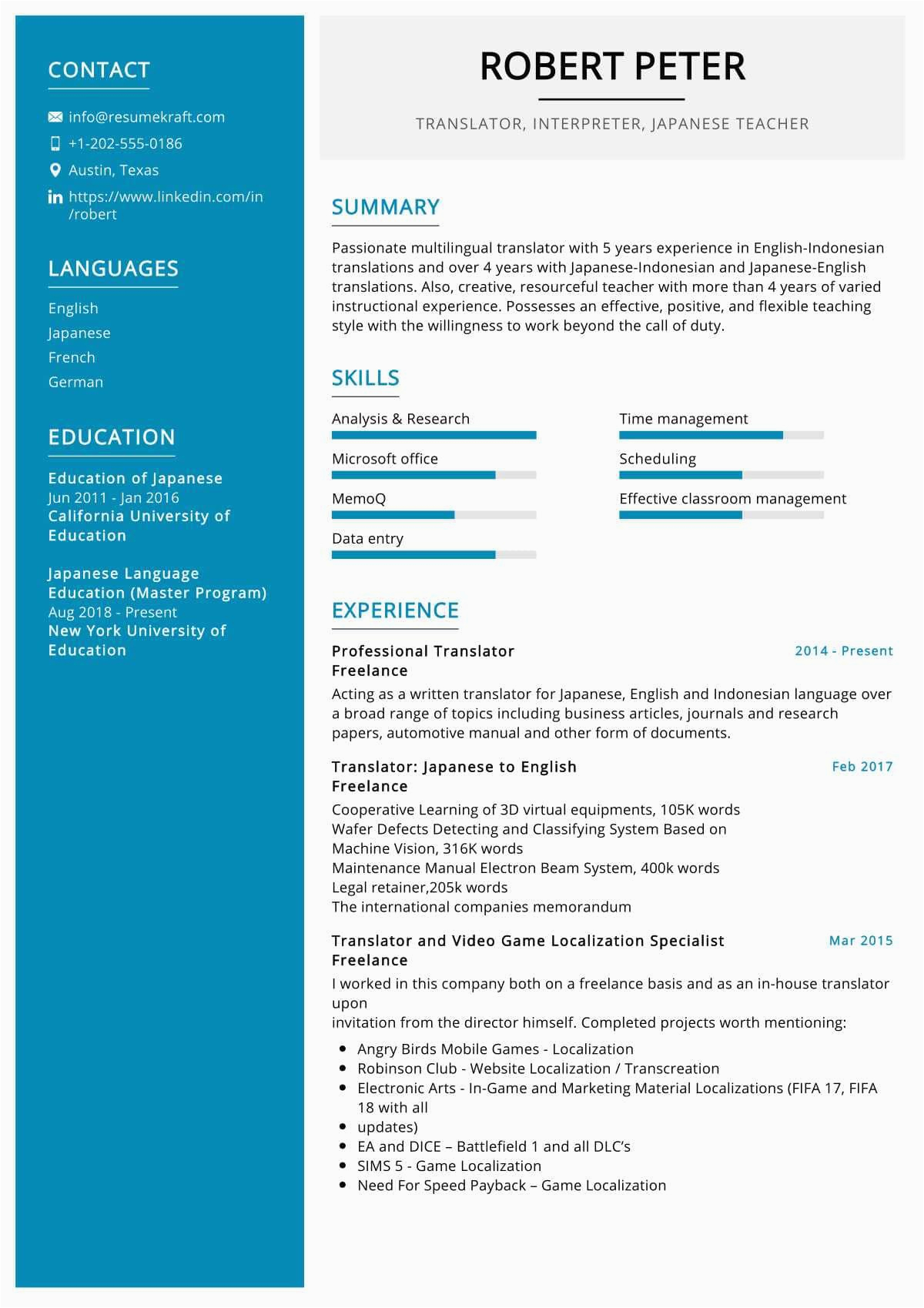 Sample Japanese Resume format Pdf Download Japanese Translator Resume Sample 2021 Resumekraft