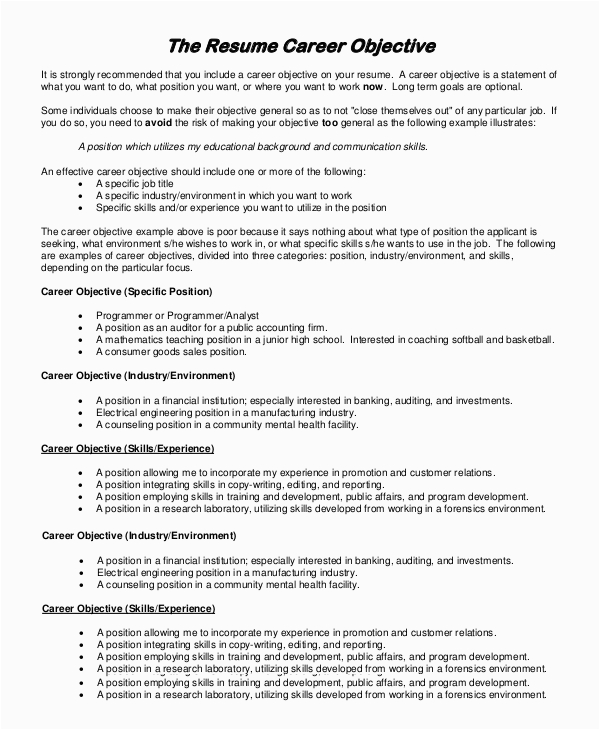 Sample Job Objectives for A Resume Free 9 Sample Resume Objective Templates In Pdf