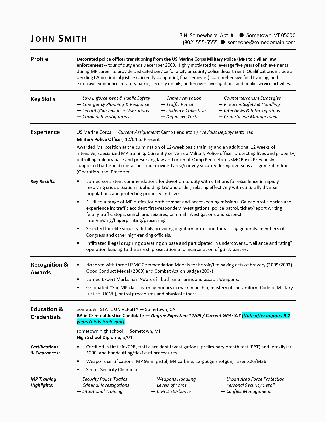 Sample Military to Civilian Transition Resume Military to Civilian Resumes