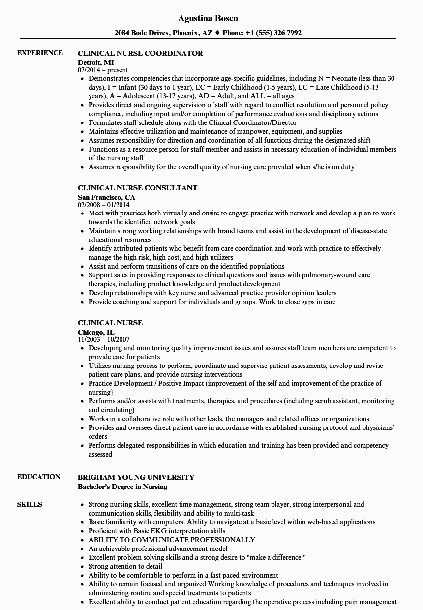 Sample Nursing Resume with Clinical Experience Nursing Clinical Experience Resume Resume Template Database
