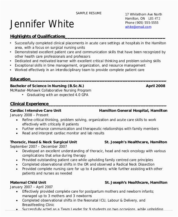 Sample Nursing Resume with Clinical Experience Nursing Student Resume Example 11 Free Word Pdf