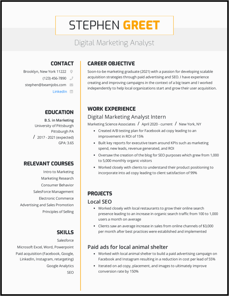 Sample Objective for College Student Resume Best Resume Templates for College Students