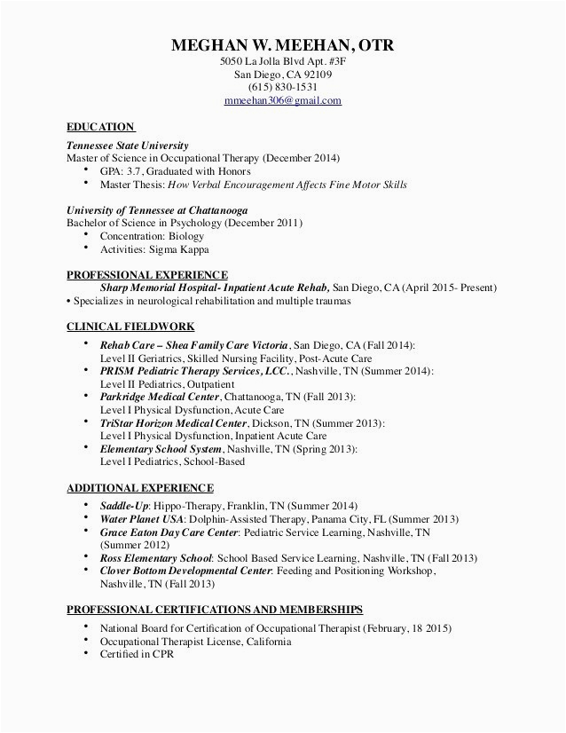 Sample Occupational therapy Resume New Grad √ 20 Occupational therapy Resume New Grad
