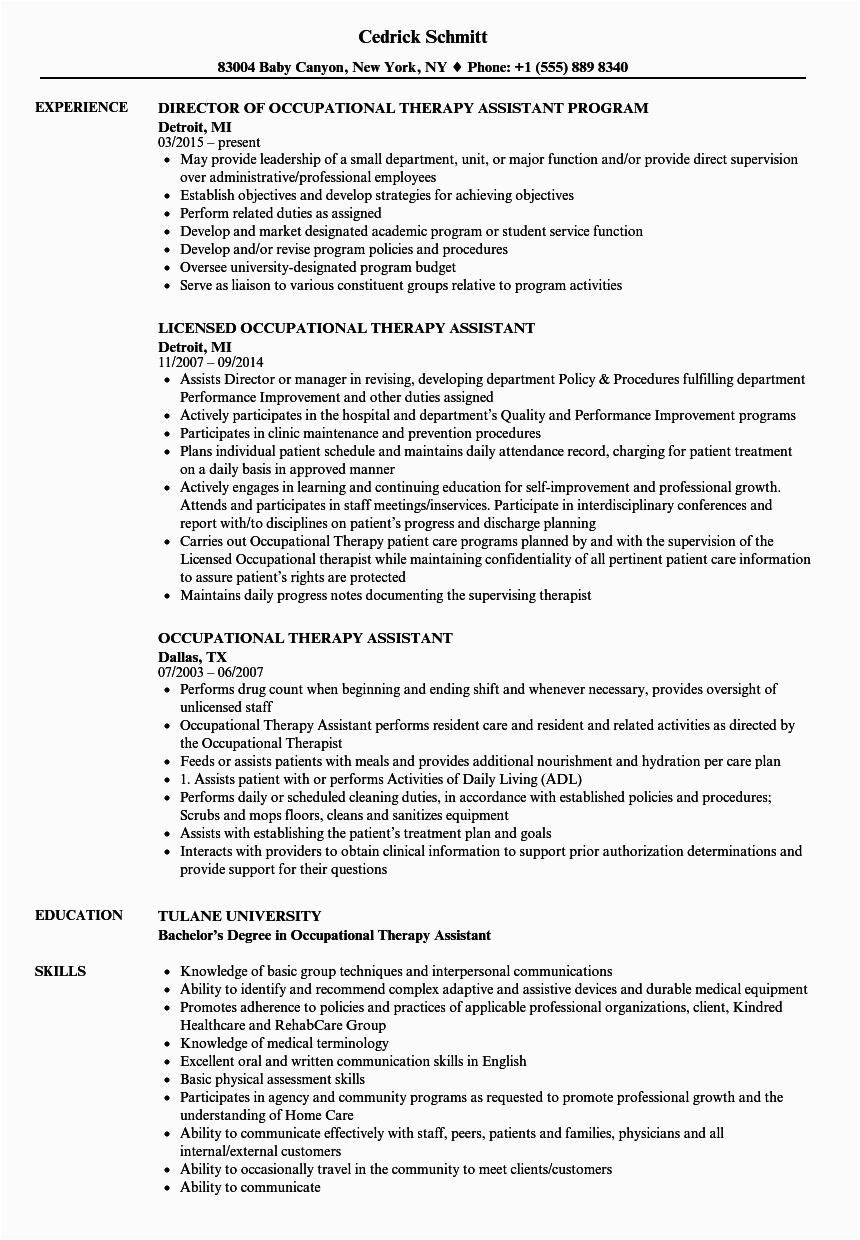 Sample Occupational therapy Resume New Grad New Grad Occupational therapy Resume Examples Best