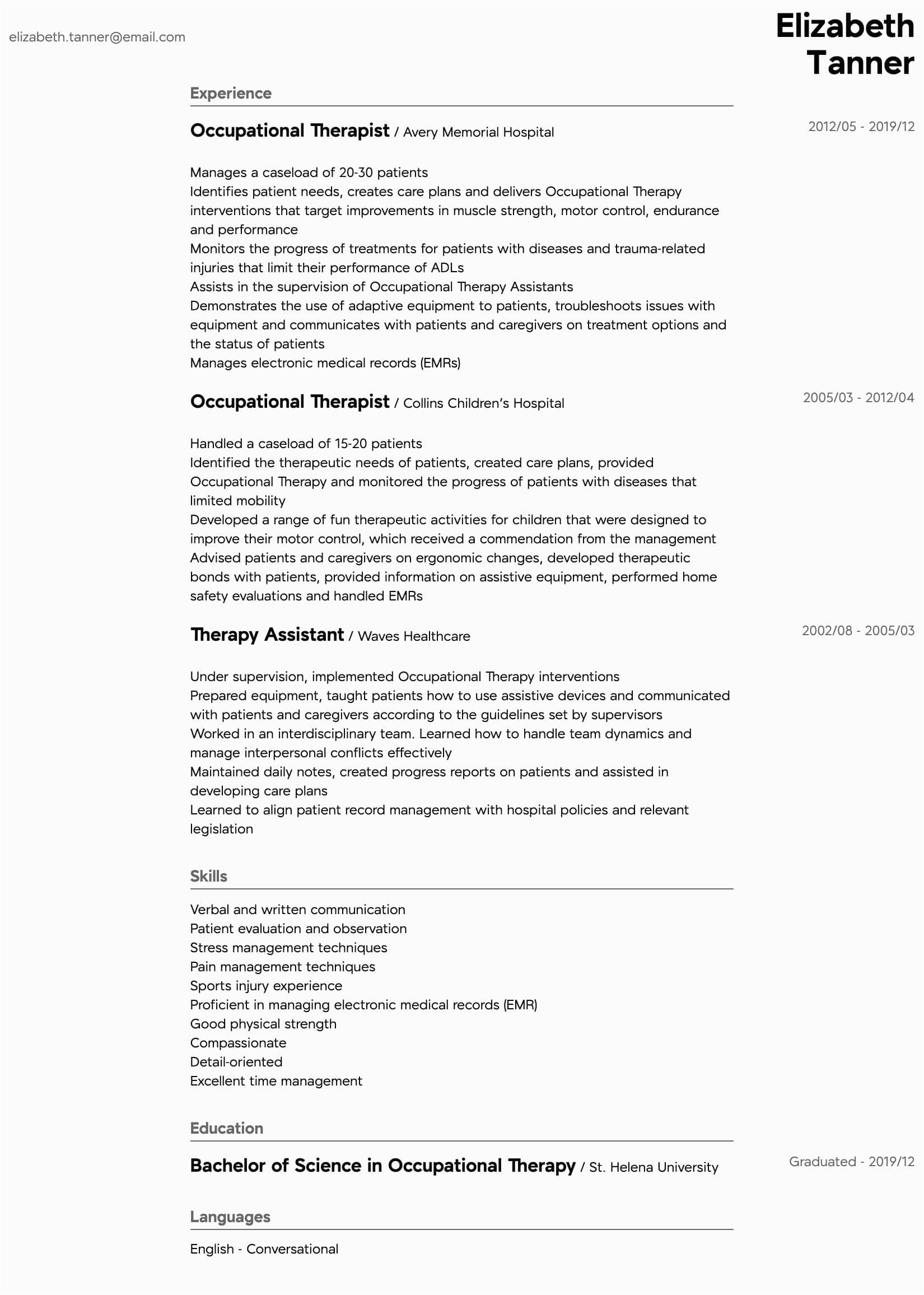 Sample Occupational therapy Resume New Grad New Grad Occupational therapy Resume Examples Best