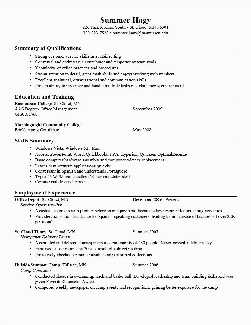 Sample Of A Good Resume Objective Examples Of Good Resumes for College Students
