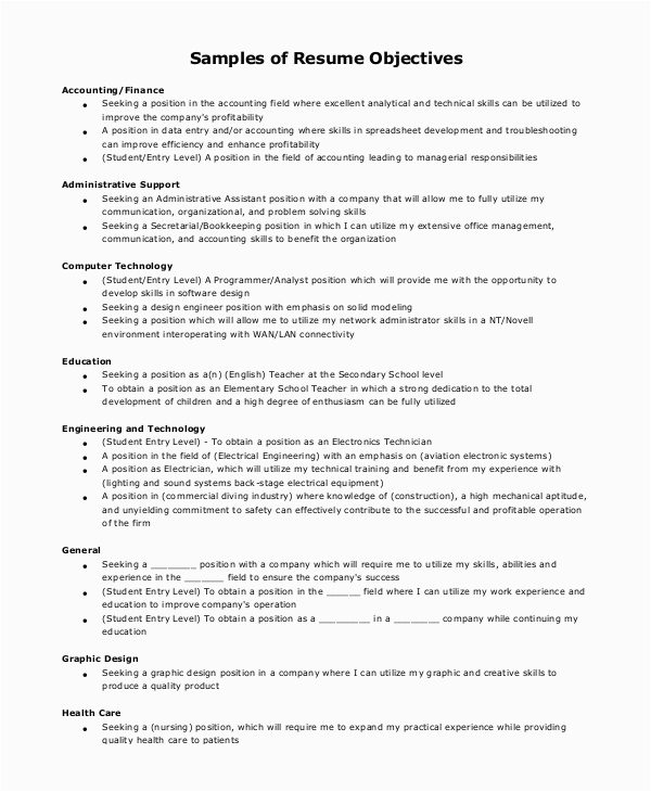 Sample Of A Good Resume Objective Free 8 Sample Good Resume Objective Templates In Pdf
