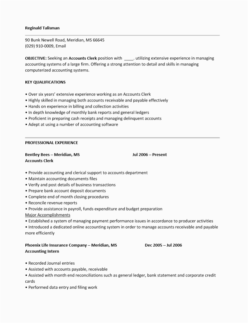 Sample Resume for Accounting Clerk with Experience Accounting Clerk Resume Template Resume Templates