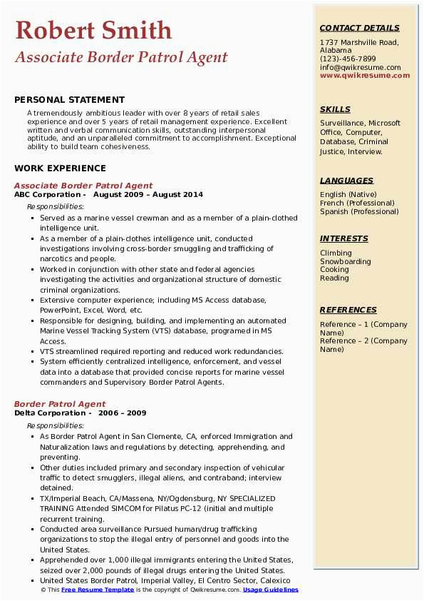 Sample Resume for Border Patrol Agent Border Patrol Agent Resume Samples