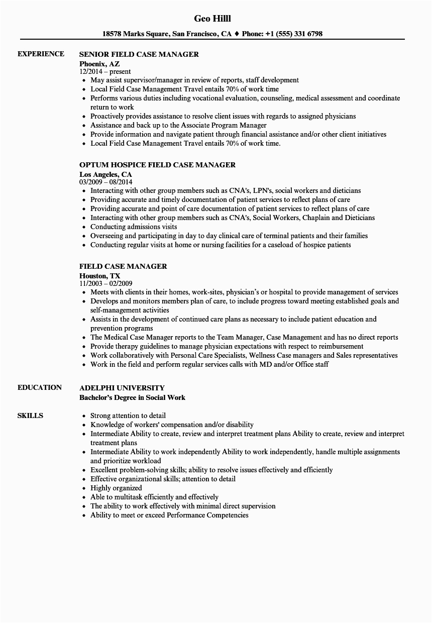 Sample Resume for Case Manager Position Field Case Manager Resume Samples