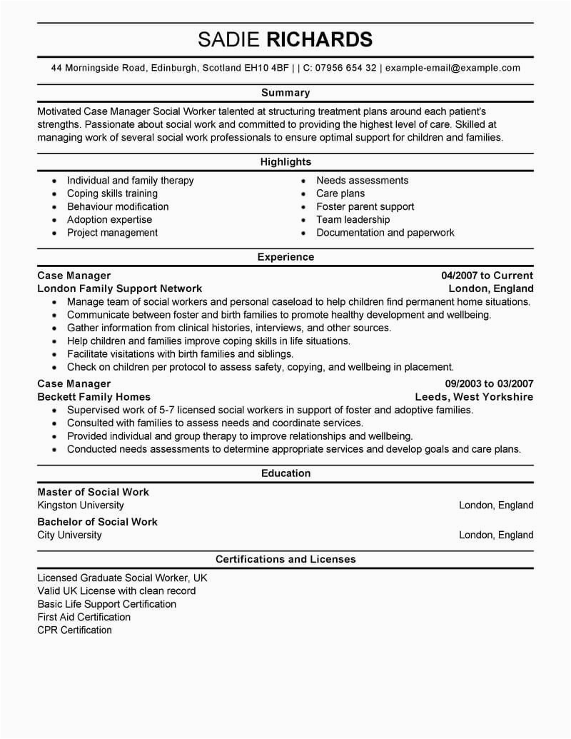 Sample Resume for Case Manager social Work Best Case Manager Resume Example From Professional Resume