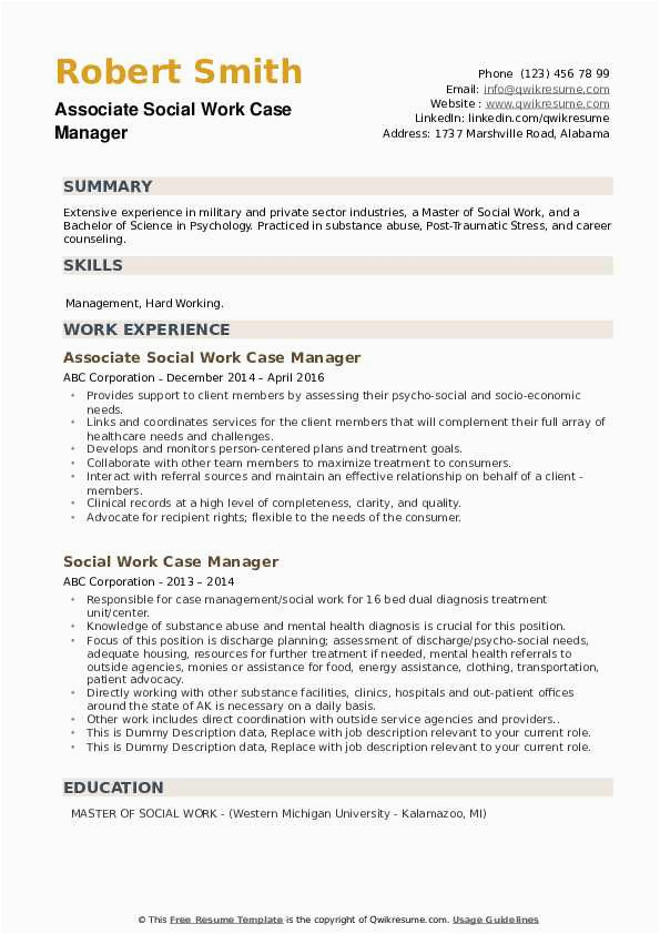 Sample Resume for Case Manager social Work social Work Case Manager Resume Samples