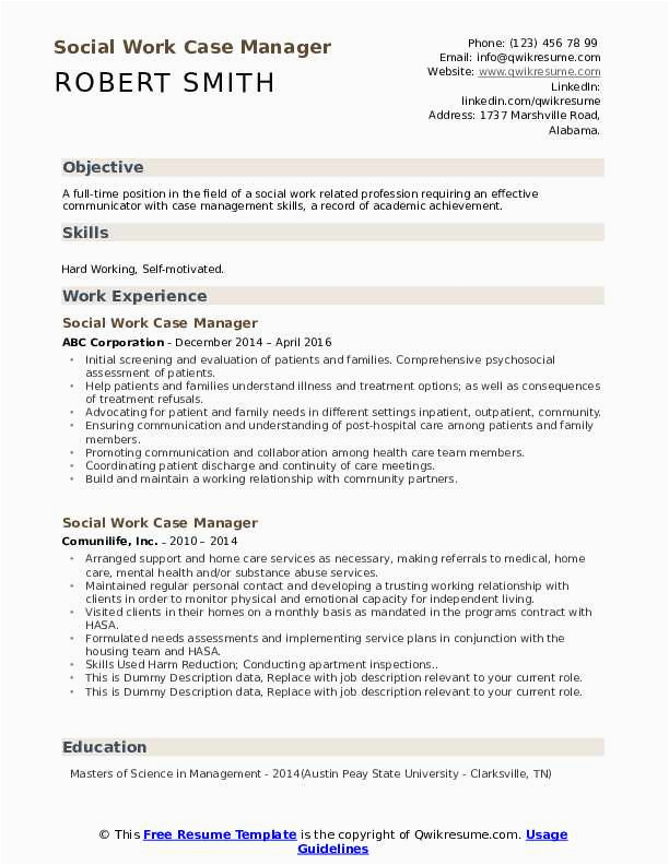Sample Resume for Case Manager social Work social Work Case Manager Resume Samples